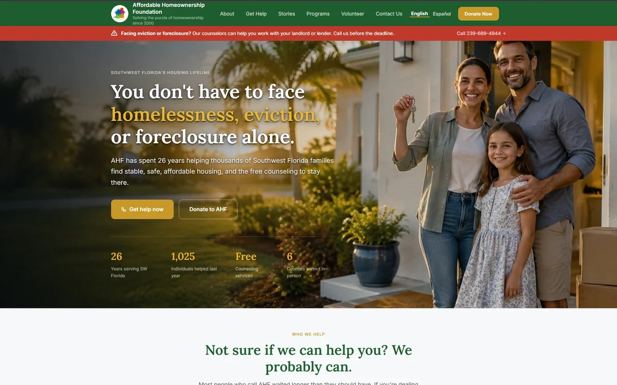 Affordable Homeownership Foundation home page