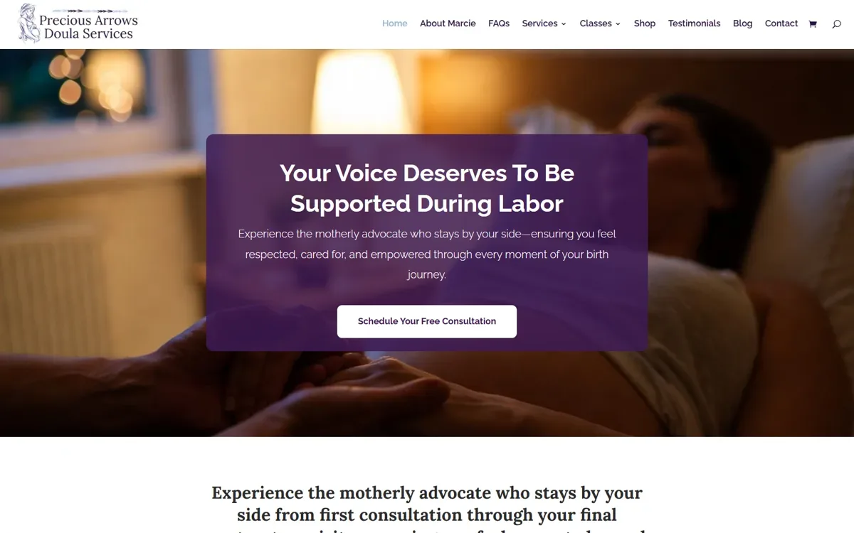PreciousArrowsDoula.com home page